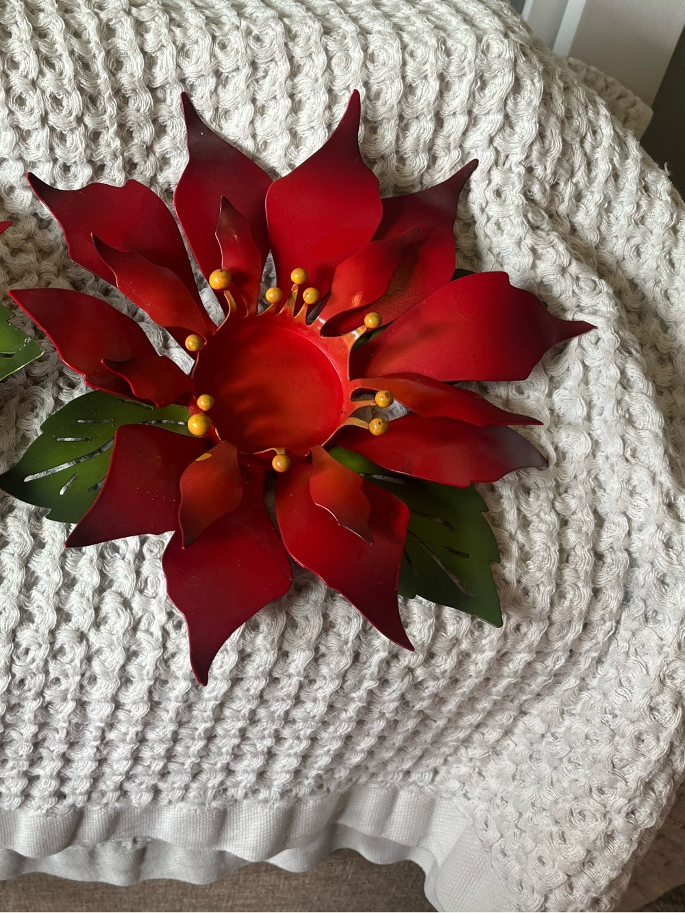Red Metal Poinsettia Holiday Wall Decor - Unbranded 407